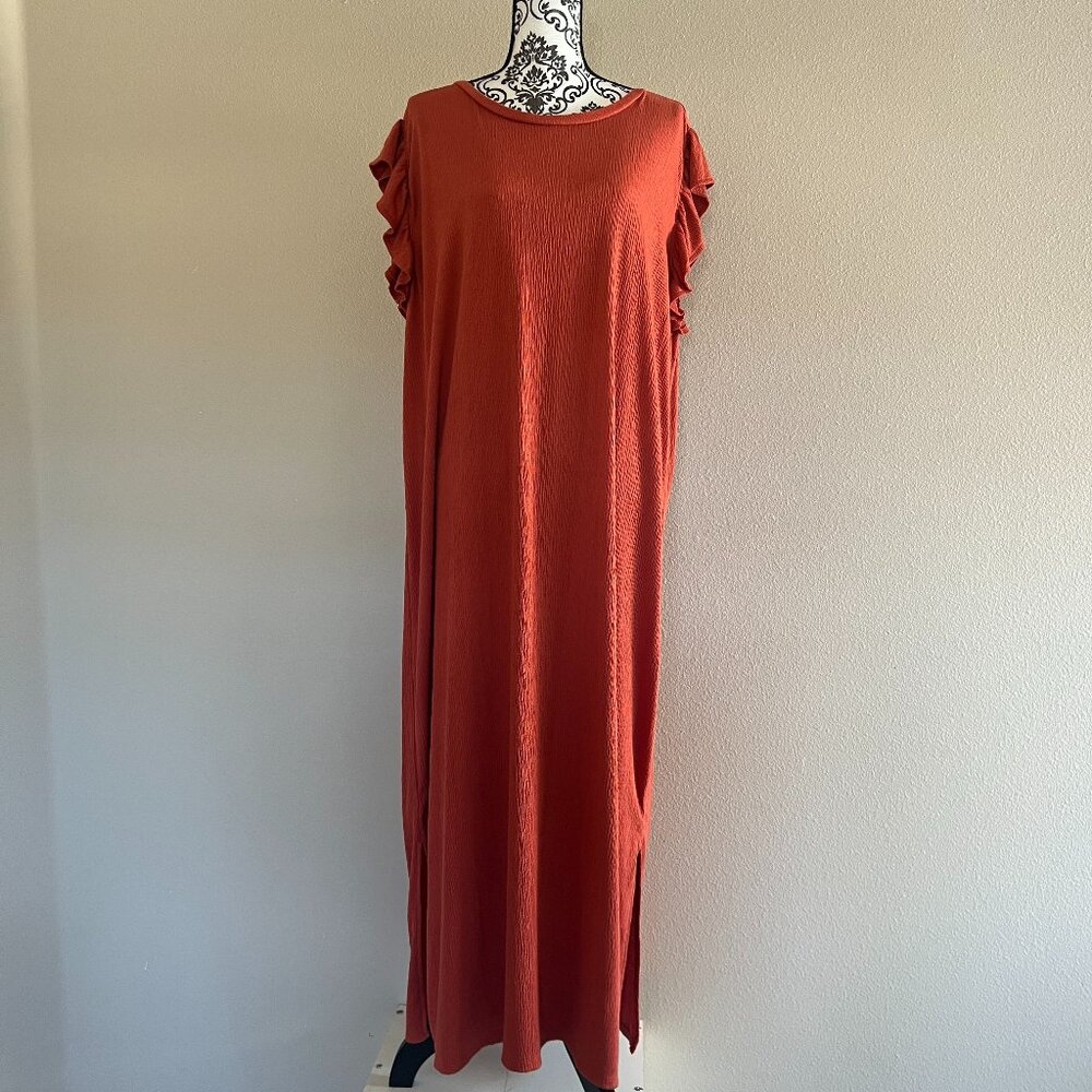 Ann Taylor LOFT Twist Open Back Flutter Sleeve Maxi Dress Burnt Orange- Size XXL